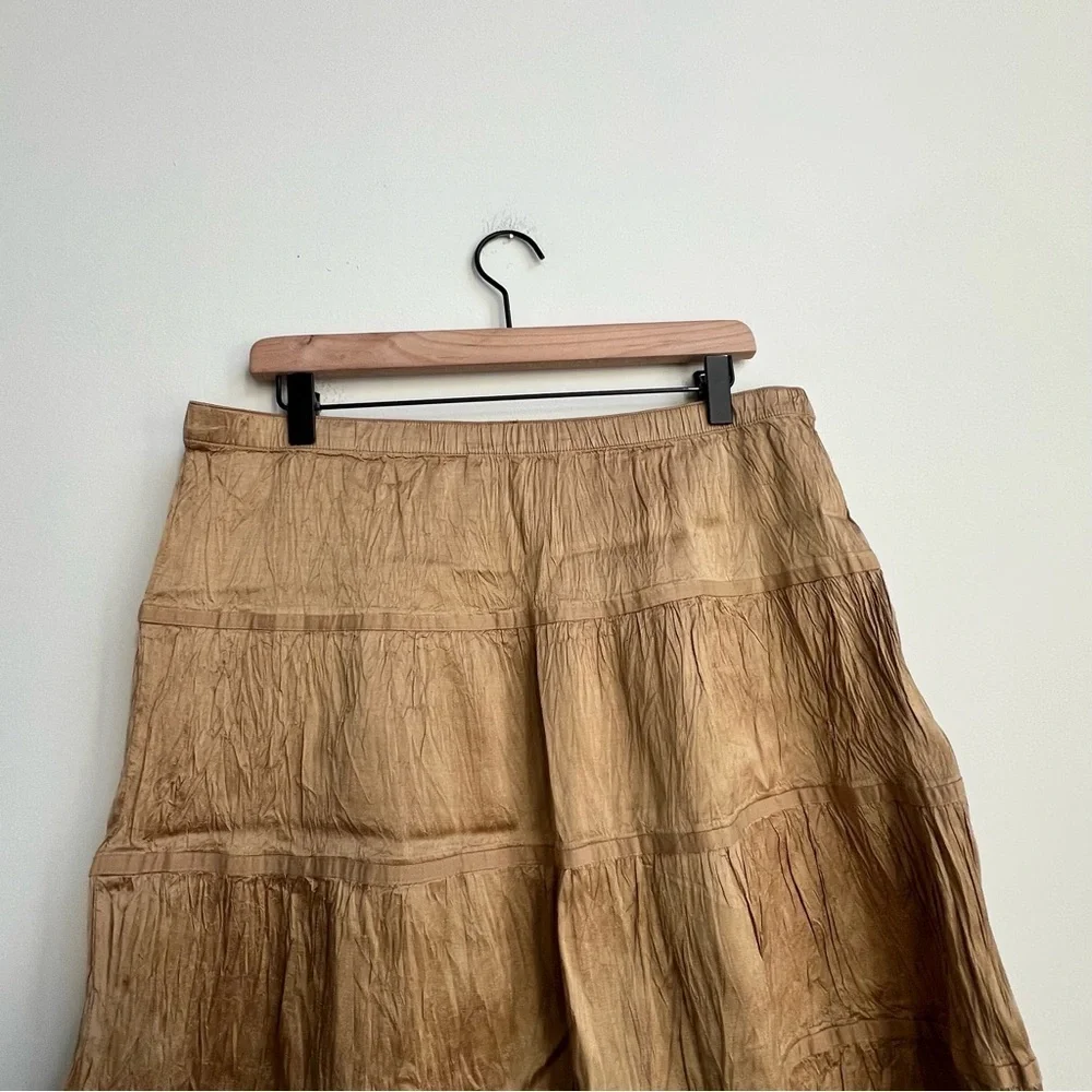 Vintage American Eagle 100% Silk Tiered Skirt Romantic Boho Cottagecore Crinkle